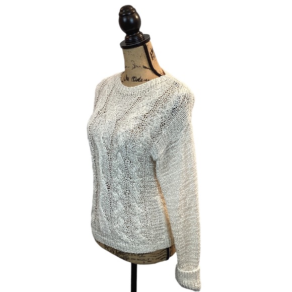 VINCE Cable Knit Open Weave Cotton Blend Sweater - Picture 2 of 12